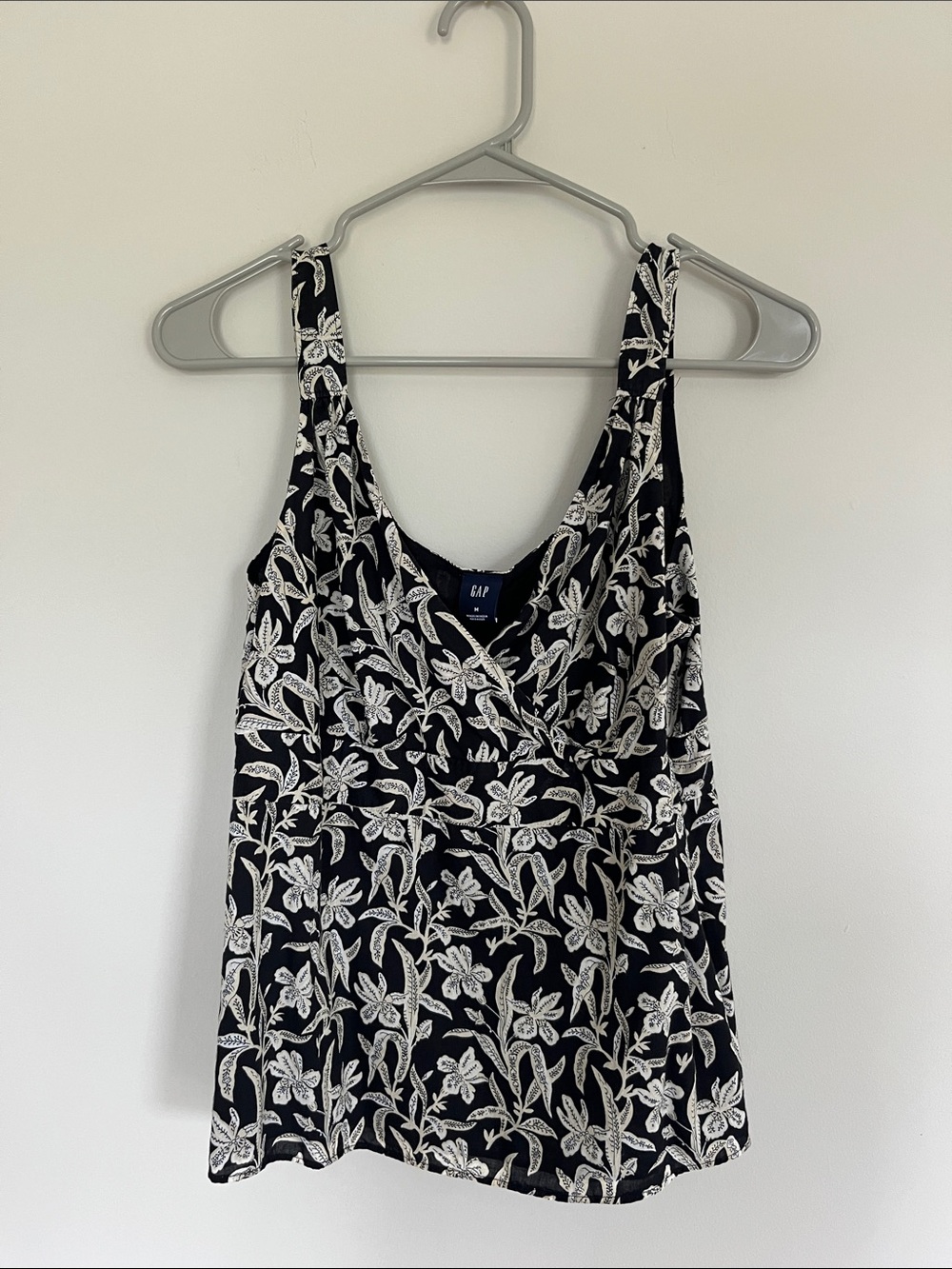 GAP Black Tank Top with White Floral Print